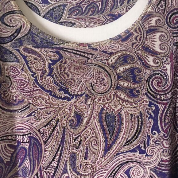Chico's Women's Velvet Top Sweater Size 3 Paisley Floral Boho Metallic Embellish - Picture 9 of 10